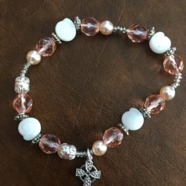 Pink and White Beaded Bracelet with Celtic Cross