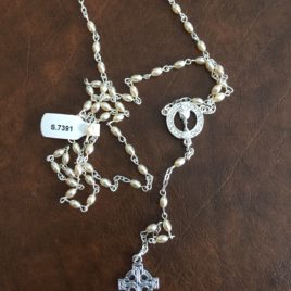 White and Silver Beaded Rosary with Celtic Cross