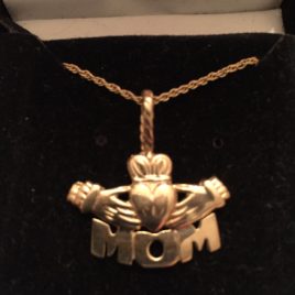 14k Gold Claddagh “Mom” Pendant