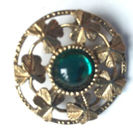 Round Green Stone Pin with Shamrocks