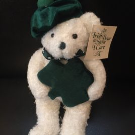 White Irish Bear with Cap 9″ Tall