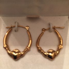 14k Gold Claddagh Loop Earrings