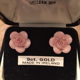 Belleek Pink Flower Earrings 9ct Gold