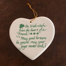 Ceramic Irish Wish Heart Christmas Ornament 3.25″