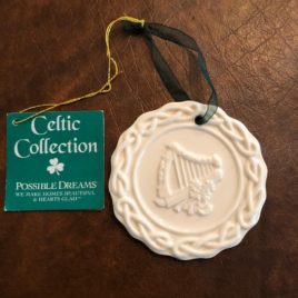 Ceramic Possible Dreams Harp Christmas Ornament 3″ Diameter