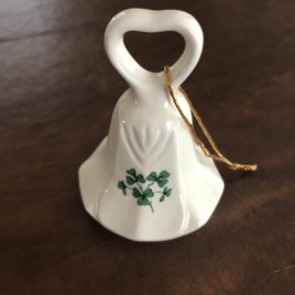 Ceramic Shamrock Bell Christmas Ornament 3″