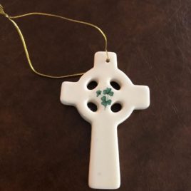 Ceramic Shamrock Celtic Cross Christmas Ornament 4″