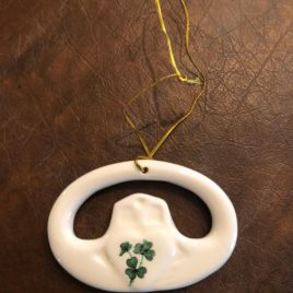 Ceramic Shamrock Claddagh Christmas Ornament 3″ wide