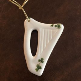 Ceramic Shamrock Harp Christmas Ornament 2.5″