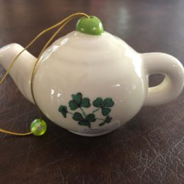 Ceramic Shamrock Teapot Christmas Ornament 2″