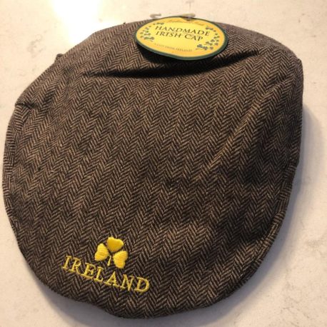 “Ireland” Shamrock Brown Tweed Cap, Adjustable, wool-poly