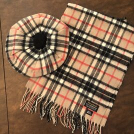 Brown Plaid Scarf and Cap Set (100% Lambs Wool)