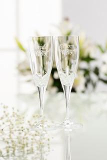 G270392 Bride and Groom Flute Floral Spray (Pair) 8.7″